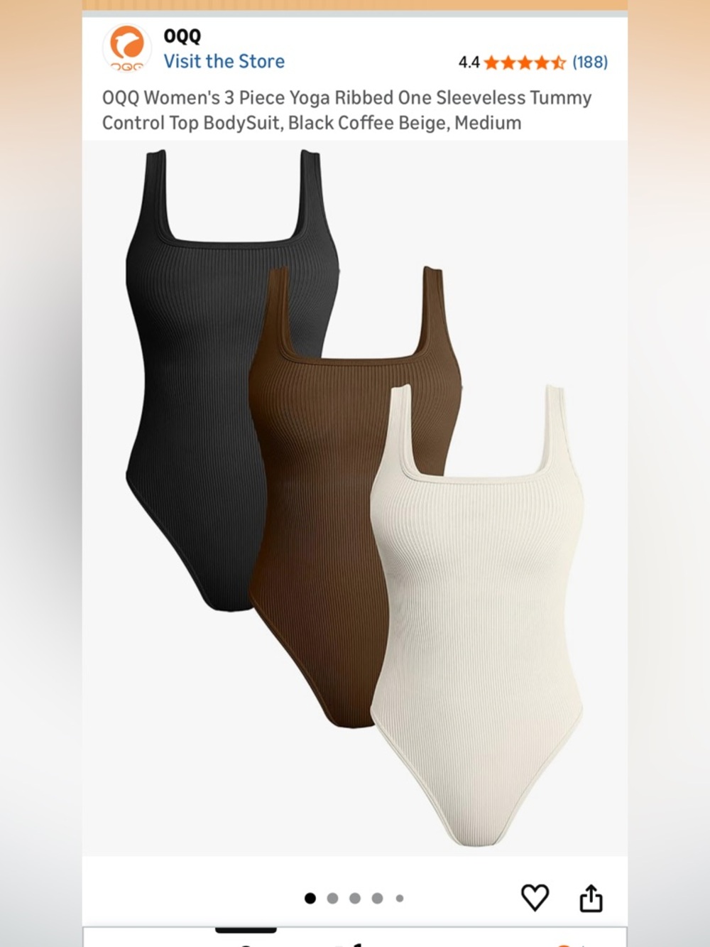 Set of 3 Ribbed Tank Bodysuits - Brown, Cream & Black - Picture 2 of 2